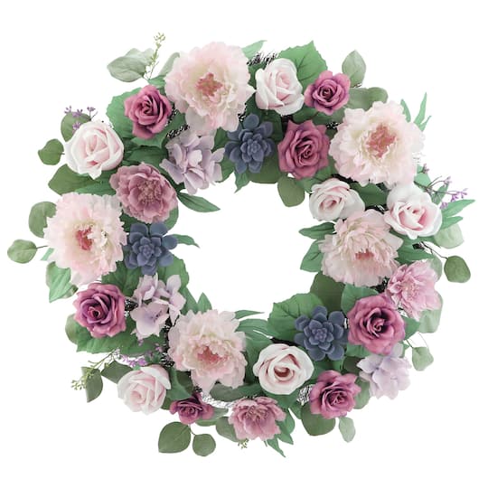 23&#x22; Pink Peony, Rose &#x26; Succulent Wreath by Ashland&#xAE;